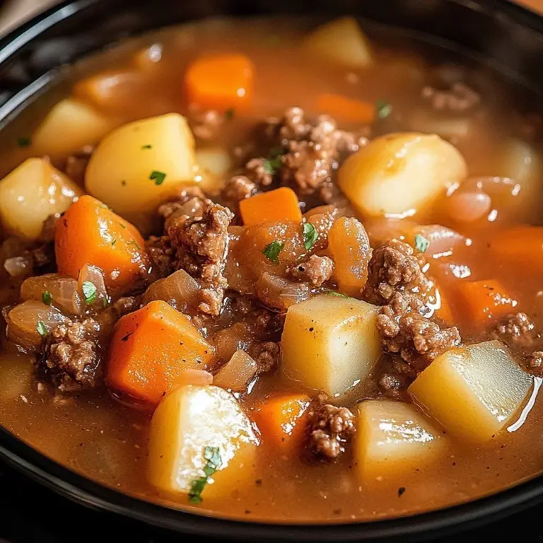 Delicious Slow Cooker Poor Man's Stew with vegetables and meat