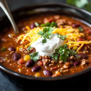 Bowl of Slow Cooker Taco Soup topped with cheese and cilantro