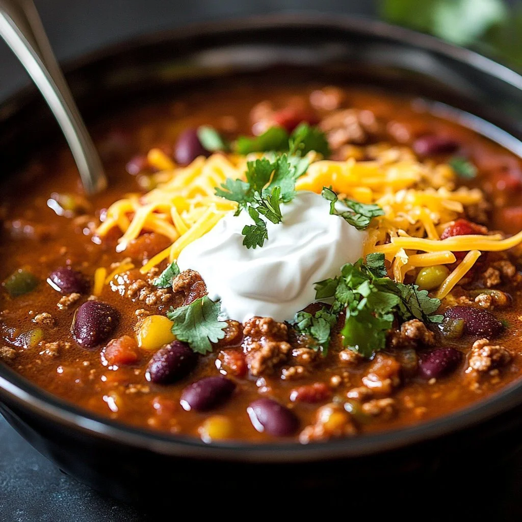 Bowl of Slow Cooker Taco Soup topped with cheese and cilantro