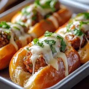 Smoky barbecue meatball subs served with toppings and garnishes