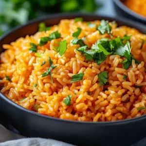 Delicious Spanish rice served in a bowl with colorful vegetables and spices.