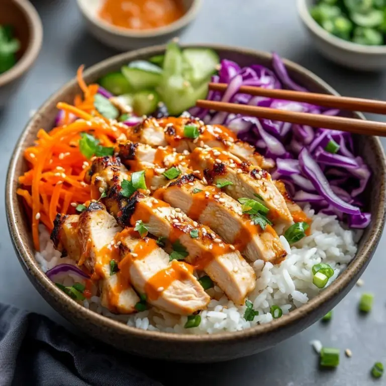 Spicy Bang Bang Chicken Bowl with vibrant vegetables and flavorful sauce