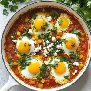 Spicy Bell Pepper Breakfast Shakshuka served in a skillet
