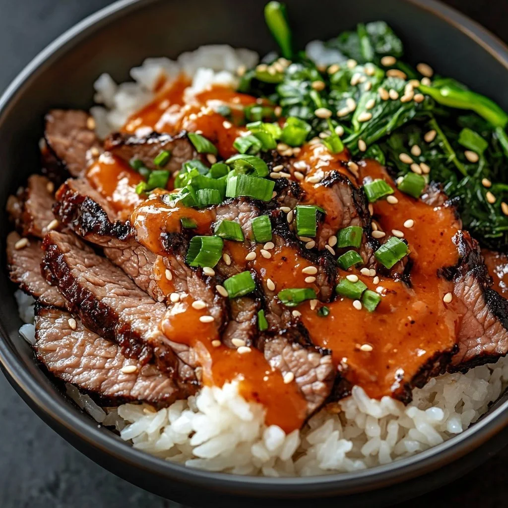 Delicious Spicy Korean Beef Bowls served with fresh vegetables and rice