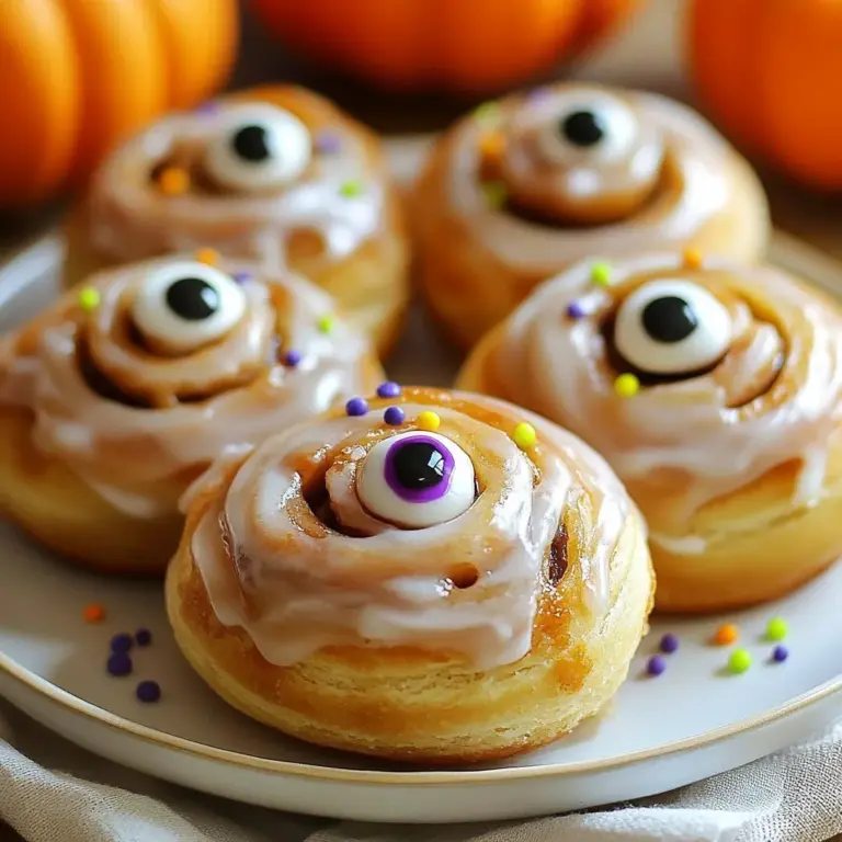A plate of spooky Halloween cinnamon buns shaped like ghosts and pumpkins