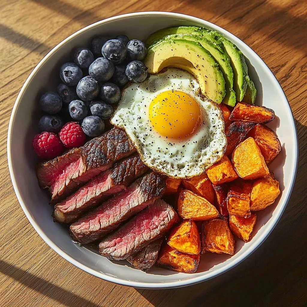 Steak and Sunny Eggs Power Plate, a nutritious breakfast option.