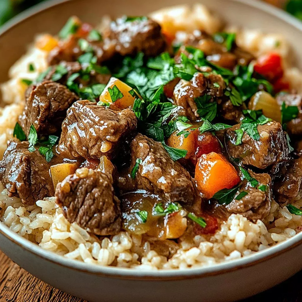 Steak Queso Rice Bowl with steak, creamy queso, and fresh toppings