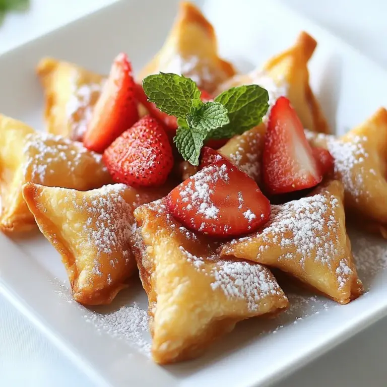 Strawberry Cheesecake Wonton Crunch dessert topped with fresh strawberries