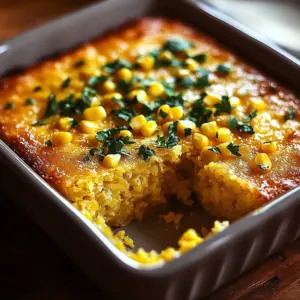 Sweet Honeyed Corn Casserole topped with a golden crust