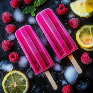 Three-Ingredient Keto Raspberry Lemon Popsicles on a plate