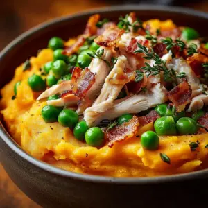 Delicious Turkey and Mashed Potato Pie served in a pie dish
