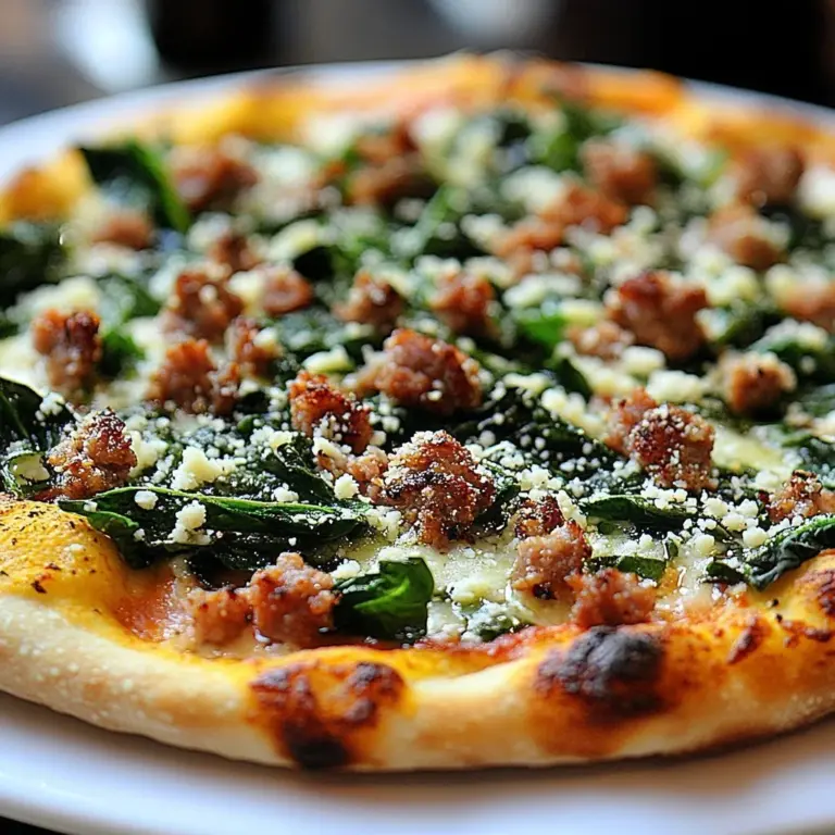 Turkey sausage pizza topped with broccoli rabe and melted cheese