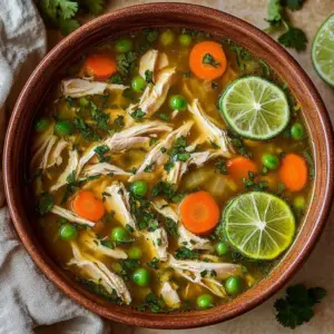 A bowl of turmeric chicken soup garnished with herbs, perfect for inflammation relief.