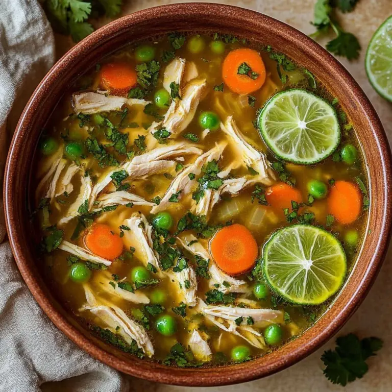 A bowl of turmeric chicken soup garnished with herbs, perfect for inflammation relief.